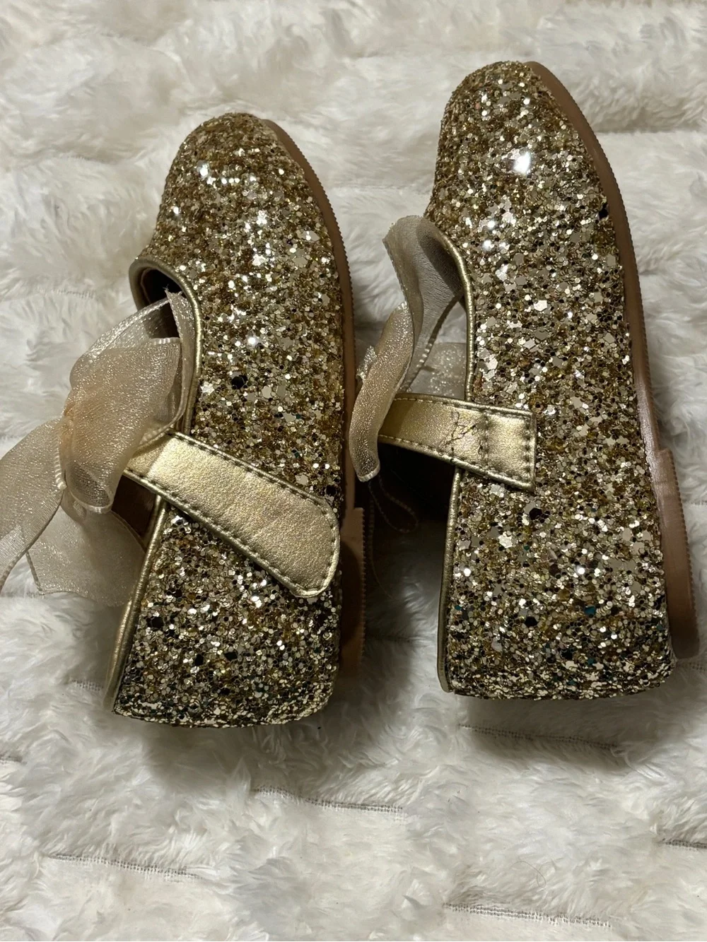 Gold Glitter Bow Kids Flats